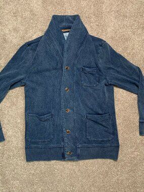 32 Bar Blues Blazer Mens Large Blue Unstructured Cotton Sport Coat Jacket Knit